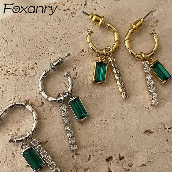 

charm anry prevent allergy silver color drop earrings for women trendy elegant vintage sparkling green zircon bride jewelry l230315, Golden