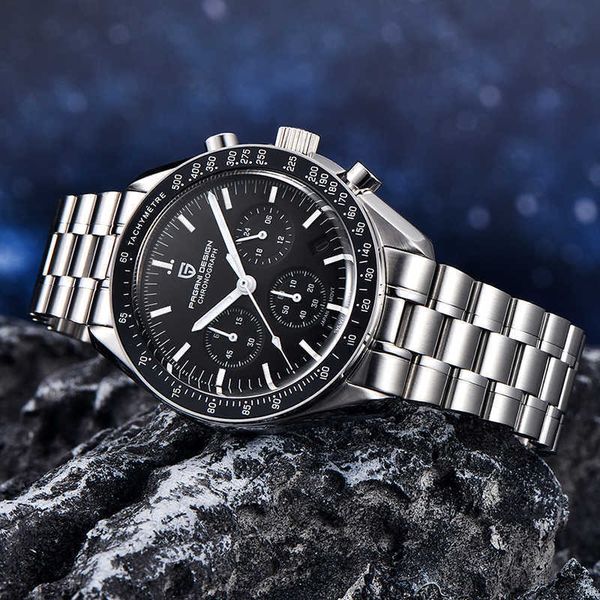 

pagani design luxury business multifunctional moon watch quartz chronograph men watch sapphire waterproof bracelet accessories, Slivery;brown