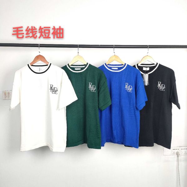

oyby men's and women's high street t shirt fashion brand rhude oversized autumn winter trend wool short sleeve simple versatile lo, White