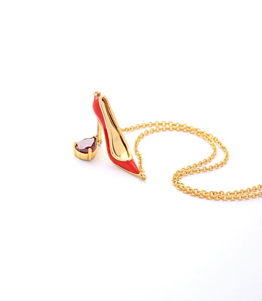 

18k goldplated necklace red highheel shoes necklace fashion simple drop oil woman necklace in stock 4653638, Silver