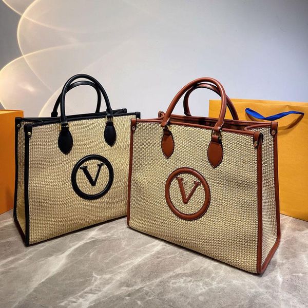 

Women Fashion Classic Totes Bag Letter Print Handbags Kints Shopping Bag Casual Large Tote Straw Beach Bags