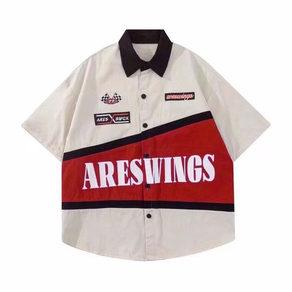

mens casual shirts original american retro embroidery heavy locomotive short sleeved shirt mens fashion brand summer fried street niche raci, White;black