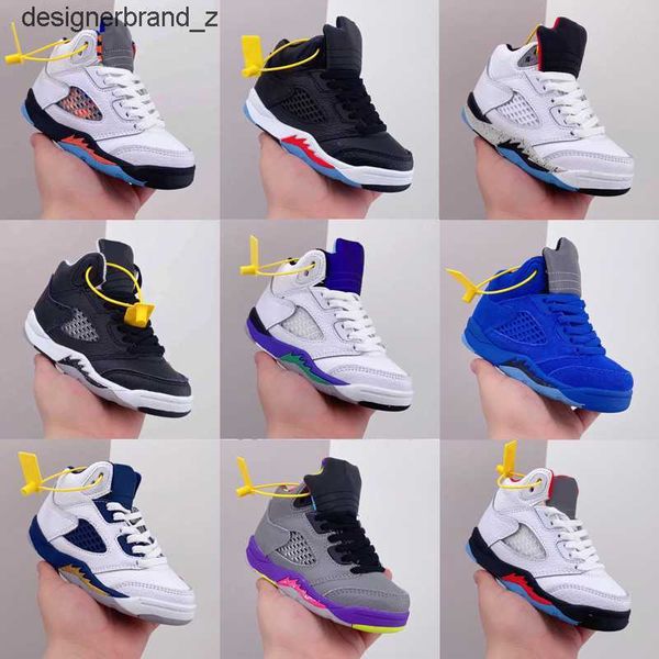 

kids infants jumpman 5 basketball shoes boys mid sneakers 5s v trainers camo deadly pink wolf grey sun blush fire red blue grape stealth 9jw, Black