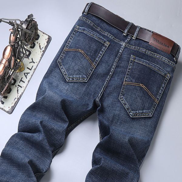 

men's jeans classic brand men's jeans autumn business casual loose straight stretch denim trousers male regular fit pants 230316, Blue
