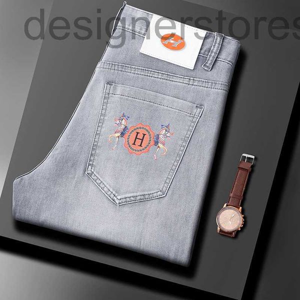 

men's jeans designer versatile jeans casual color printing slim stretch trousers thin summer 3n2c, Blue