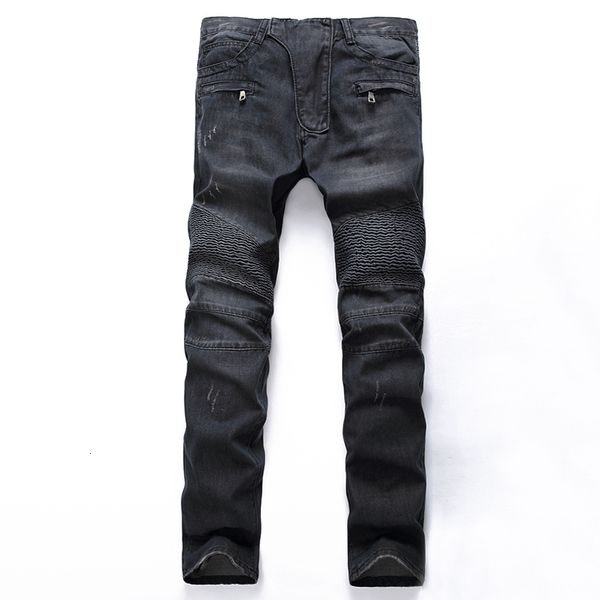 

men's jeans men plus size 28-42 retro motorcycle long jeans pleated denim pants high street zipper brand for male 230316, Blue