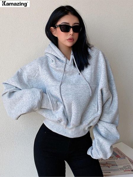 

womens hoodies sweatshirts winter women solid fleece clothing long sleeve loose pocket sweatshirt female casual pullover 230316, Black