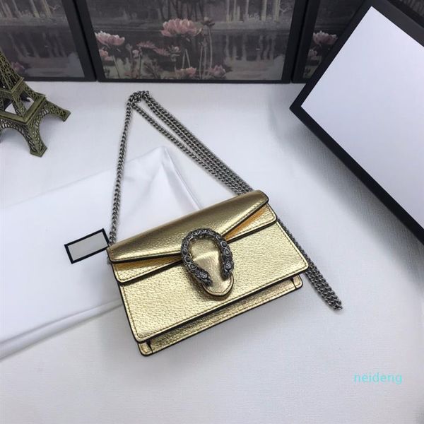 

2021 classic gold silver genuine leather womens evening bag with box women handbag mini size chain crossbody bags324l