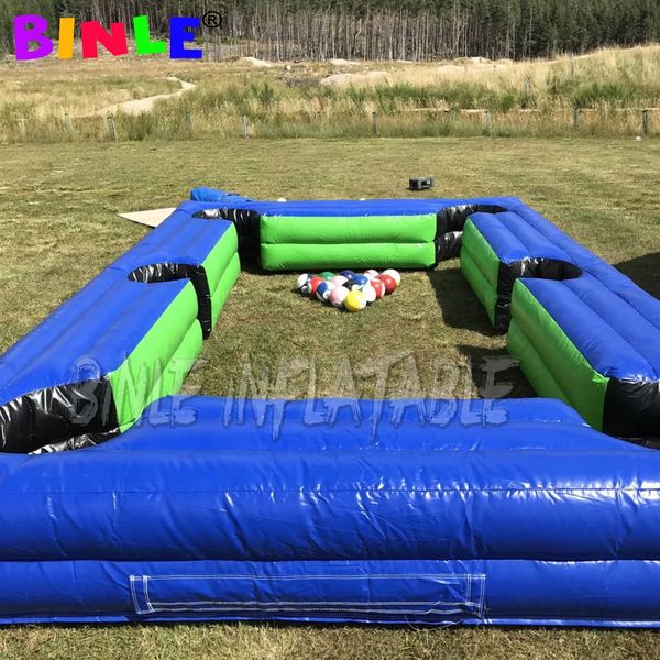 

8x5m blue and green giant inflatable snooker soccer human pool table with 16 balls for sale funny outdoor or indoor football games