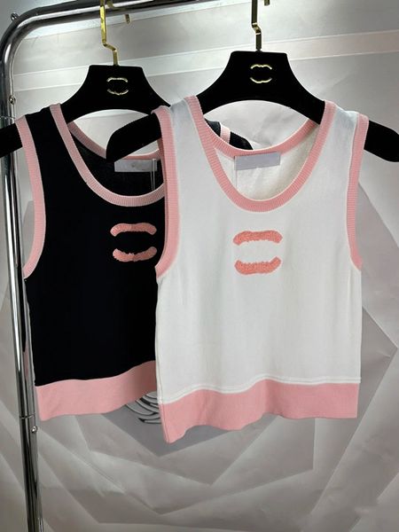 

new french fashion brand womens tank sleeveless woman sweater outdoor sports beads embroidery 2c letters shirts slim vest summer lady soft c, White