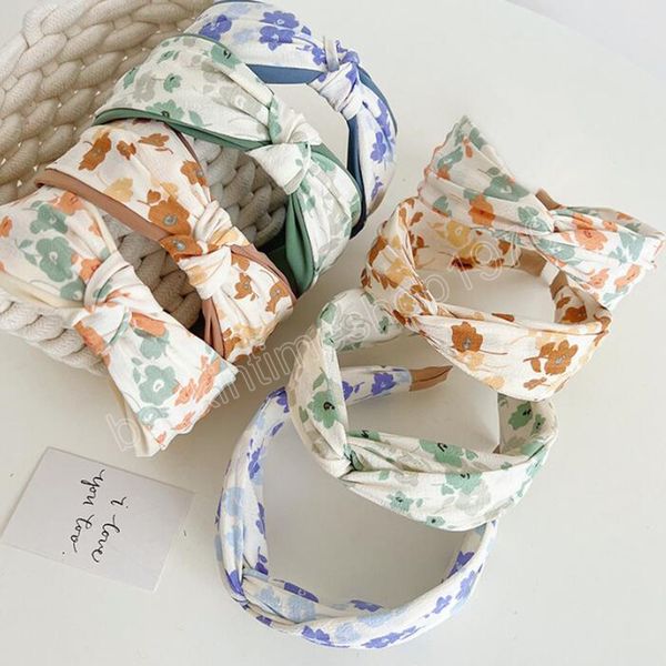 

fashion women headband wide side small flower hairband center knot fresh spring color headwear hair accessories, Slivery;white