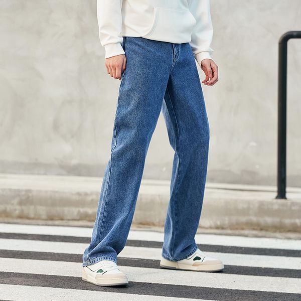 

men's jeans semir jeans men loose fashion retro street straight trousers winter fleece solid color style demin pants 230316, Blue