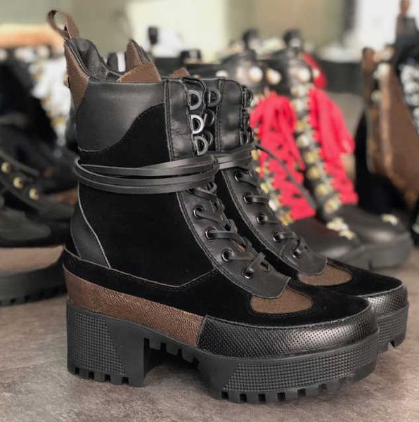 

womens platform boots martin desert boot high heels ankle boots vintage print jacquard textile classic designers flat boot outsole shoe size, Black