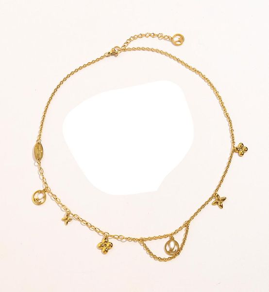 

14k gold plated luxury brand designer pendants necklaces never fading stainless steel letter choker pendant necklace beads chain j1236941, Silver