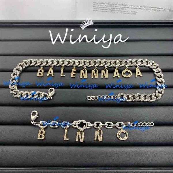 

design necklace set necklace new letter diamond inlaid clavicle chain bracelet feminine temperament old fashion jewelry factory direct sales, Silver