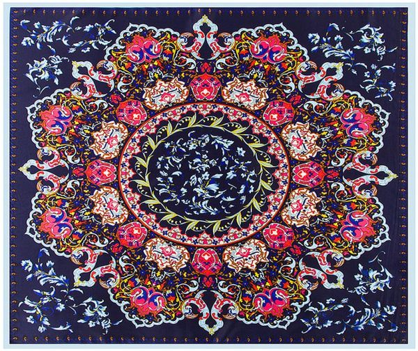 

100 silk scarf women fashion spain floral neckerchief square scarves beach foulard female bandana office lady accessory 100cm1003320042, Blue;gray