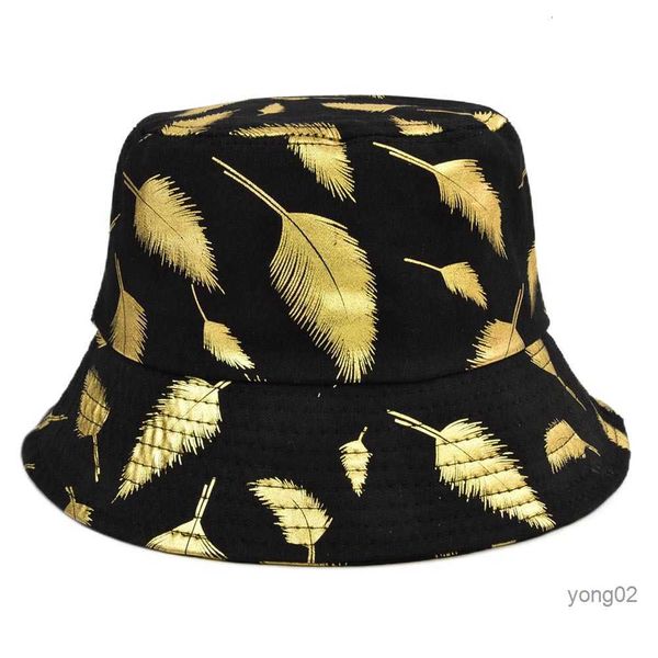 

cotton fishing hat women men feather pattern foldable panama bucket cap hip hop sunscreen fisherman hats gift hcs135, Blue;gray