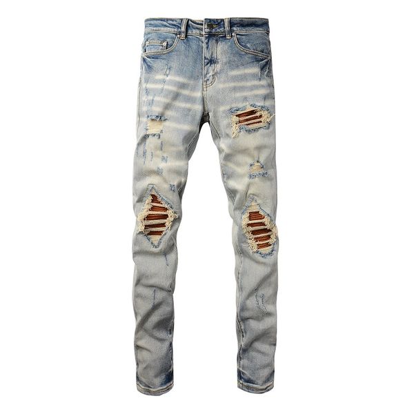 

designer stack jeans european purple jean men embroidery quilting ripped for trend brand vintage pant mens fold slim skinny fashion jeans ss, Black