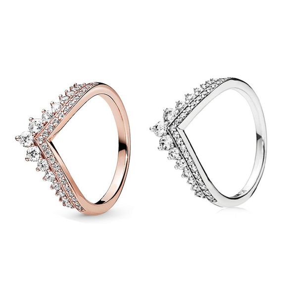 

princess wish ring for pandora 925 sterling silver with cz diamond plated rose gold charm ladies ring with box217f, Slivery;golden