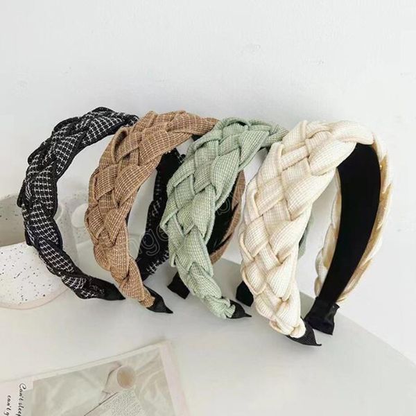 

fashion women's hair accessories wide side braided headband spring handmade headwear turban, Slivery;white