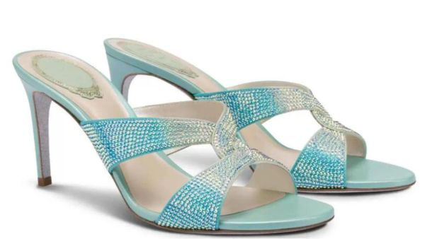 

popular women dress shoes sandals maela mule gradient blue crystal slides wedding crystal buckle point toe pumps high heels tide bridesmaids, Black