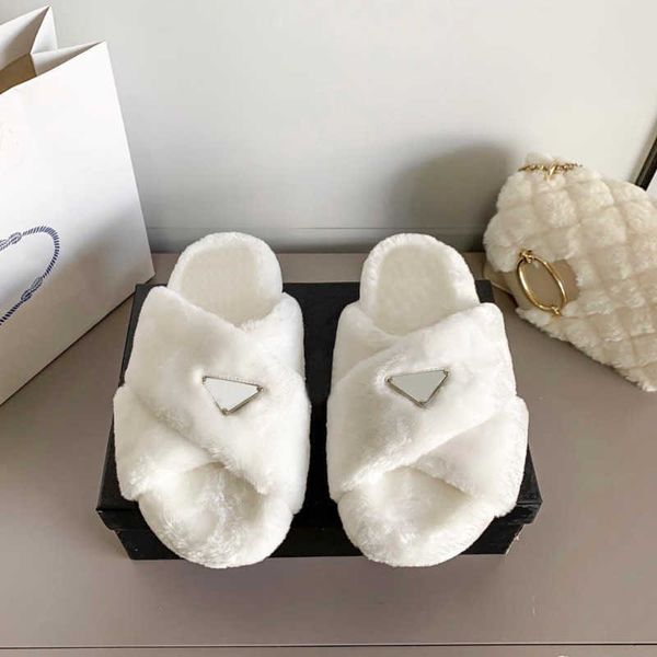 

women fur slippers warm winter wool slipper overlapping house outside show style splicing autumn slides ladies hollow sandals mid sole thick, Black