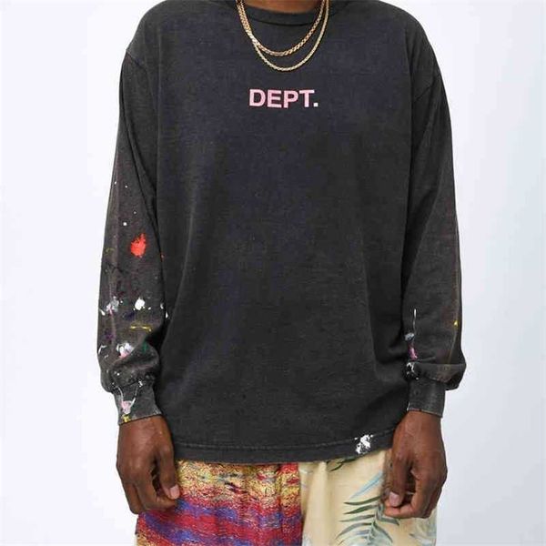 

gallerydept designer shirt fashion hand painted shirts graffiti splash print high street loose hip hop men's and women's long slee, White;black