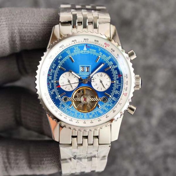 

men's watch fully automatic mechanical watch calendar week can record powerful luxury watches, Slivery;brown