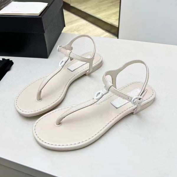 

designer sandals luxury flat heel shoes women t-strap foot sandal fashion party slippers size 35-41 with box, Black