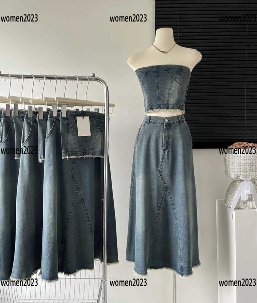 

women sets ladies dress 2pcs striped denim  bra washing raw hem longuette summer elegant size s-l new product mar15, White