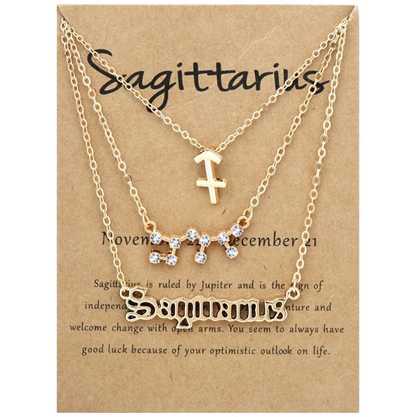 

3pcs/set twelve constellations pendant gold woman necklace jewelry designer silver chain rhinestone the zodiac south womens mans choker neck