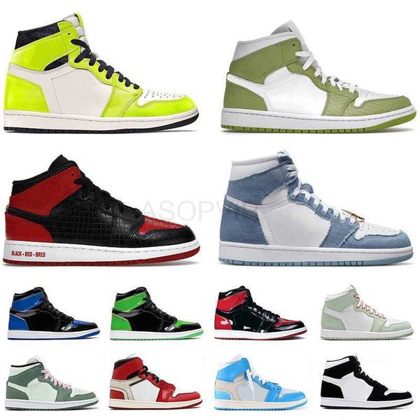 

designer shoes with box designer jumpman 1 1s mens womens basketball shoes green python high denim og dark mocha mid dutch green carbon, Black