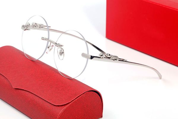 

brand designer sunglasses mens women pather sunglass round transparent silver metal frameless goggle carti glasses man eyeglass optical fram, White;black