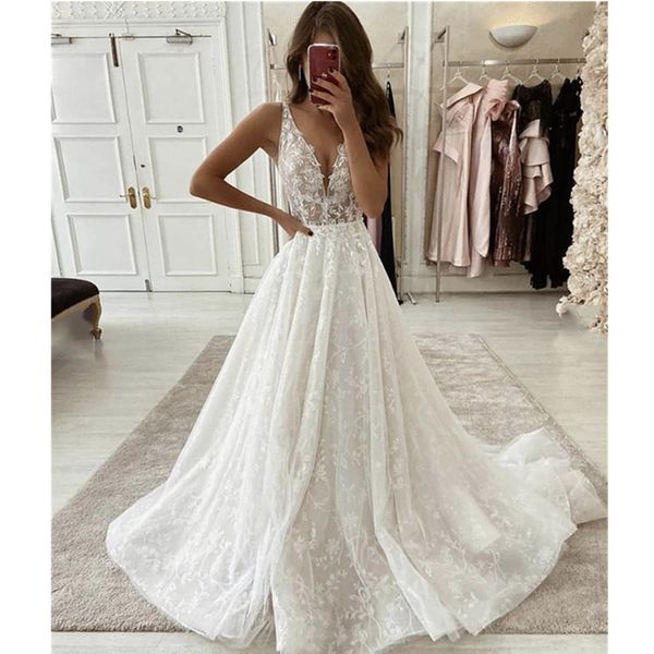 

wedding dresses bridal gowns 2023 v-neck summer beach boho appliques a line backless custom made, White