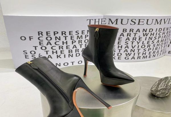 

stiletto high heels zip chelsea boots round toe solid color genuine leather fashion western vintage ankle women heels winter outdo6742964, Black