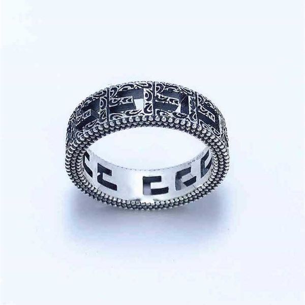 

ring 2023 new wide square pattern sterling silver ring hip hop punk couple ring