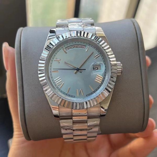 

mens watches 41mm automatic movement full stainless steel watches 2813 mechanical wristwatches waterproof luminous christmas gift, Slivery;brown