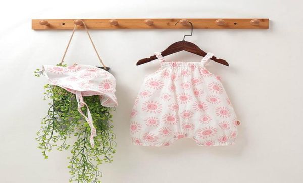 

summer baby clothes girl romper 2pcs sets cute cool sun print loose sleeveless strap rompershat born onesie 624m jumpsuits3564476, Blue