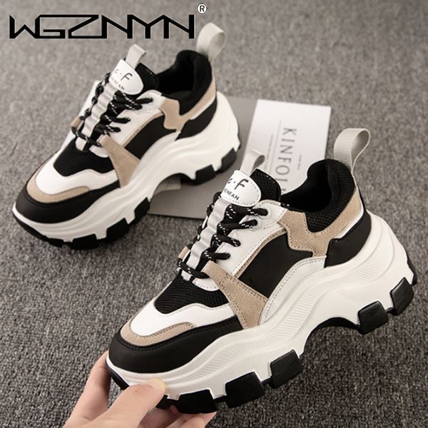 

dress shoes brand women chunky sneakers vulcanize shoes korean fashion female black white platform thick sole sneaker casual shoes woman 230