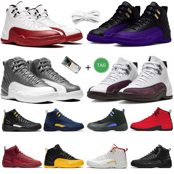 

12 12s mens basketball shoes cherry a ma maniere x black white field purple taxi varsity red twist utility michigan men trainers sports snea