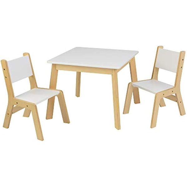 

kidkraft wooden modern table & 2 chair set children s furniture white & natural gift for ages 3-8 folding fishing chair