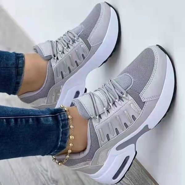 

dress shoes ladies sneakers lace up wedge heel vulcanized shoes thick sole air cushion casual shoes large size 43 women's shoes 230316, Black