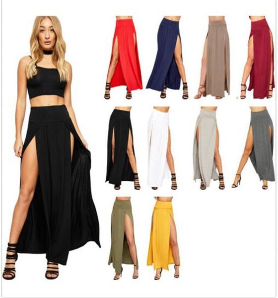 

skirts arrival high waisted womens double slits summer solid long maxi skirt wholesale 51 valentine's day gifts 230316, Black