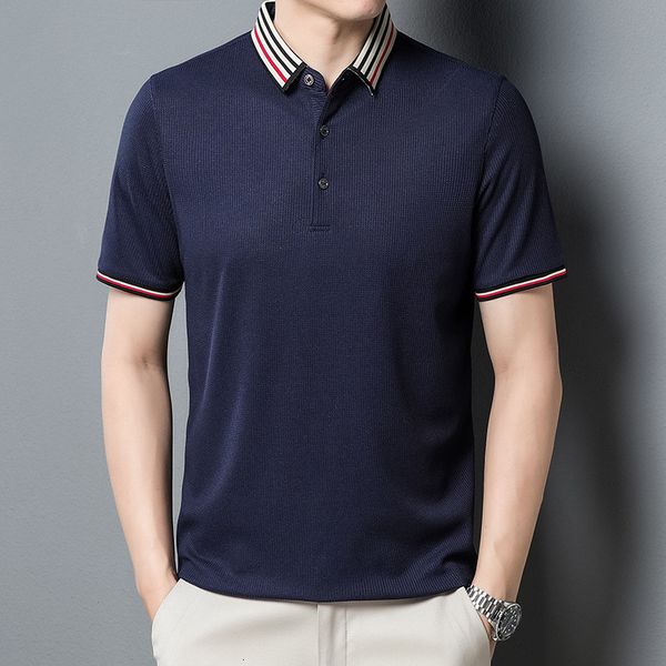 

men's polos fashion polo shirt men short sleeve striped collar cool summer clothing solid loose fit male korean polo shirt 230316, White;black