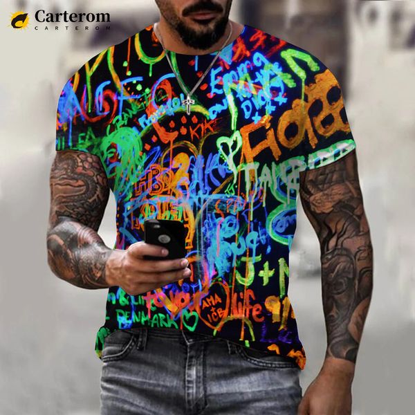 

mens tshirts fashion neon graffiti printed 3d tshirt men women summer casual short sleeve hip hop harajuku streetwear 230316, White;black