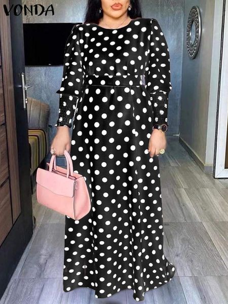 

casual dresses printed summer dress vonda women vintage long sleeve polka dot print pleated dress fashion holiday party sundress femininas 2, Black;gray