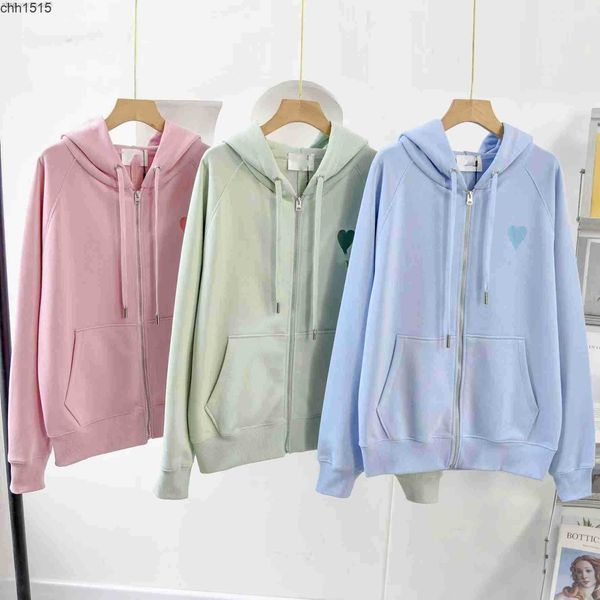 

coat love macaron loose amis zipper shirt men's and women's multicolor hoodie solid, Black