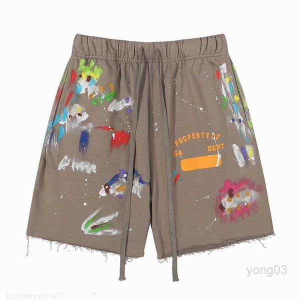 

men's shorts american fashion brand galleryes depts hand-painted splash printing pure cotton terry fog street 5-point casual, White;black