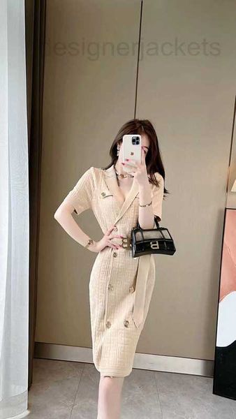 

casual dresses designer new style letter buckle belt double-breasted knitted dress for women in early autumn dm72, Black;gray