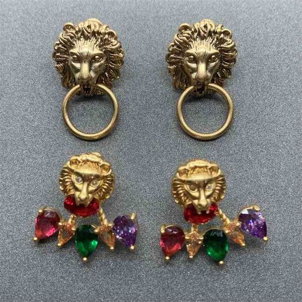 

earrings new fashion diamond lion head earrings silver needle anti allergy factory direct sales 70% off, Golden